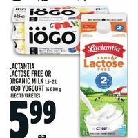 Lactantia Lactose Free or Organic Milk, Iogo Yogourt