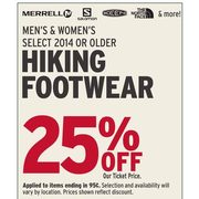 25% off Select Men's & Women's 2014 or Older  Hiking Footwear