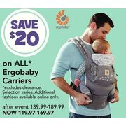 All Ergobaby Carriers - From $119.97 ($20.00 off)