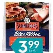Schneiders Blue Ribbon Bologna or Ham Steaks, Maple Leaf Natural Back Bacon or Compliments Boneless Ham Slices - $3.99/lb